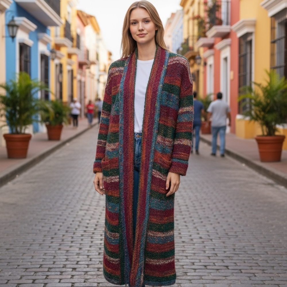 MISSONI Italy Vintage Rare Wool Mohair Long Line Duster Cardigan Indie Boho S